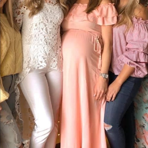 Off the Shoulder Pink Maternity Dress - Picture 2 of 6